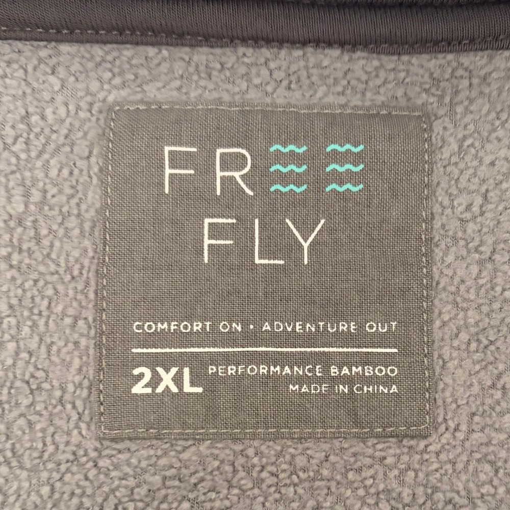 Free Fly Pullover Mens 2XL Blue Grey Bamboo Fleece Snap Mock Neck Performance - Picture 4 of 8